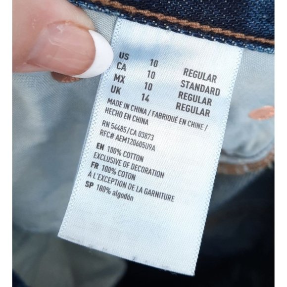 American Eagle Dark Wash Girlfriend High Rise Button Fly Crop Denim Jeans 10 Reg - Picture 8 of 12